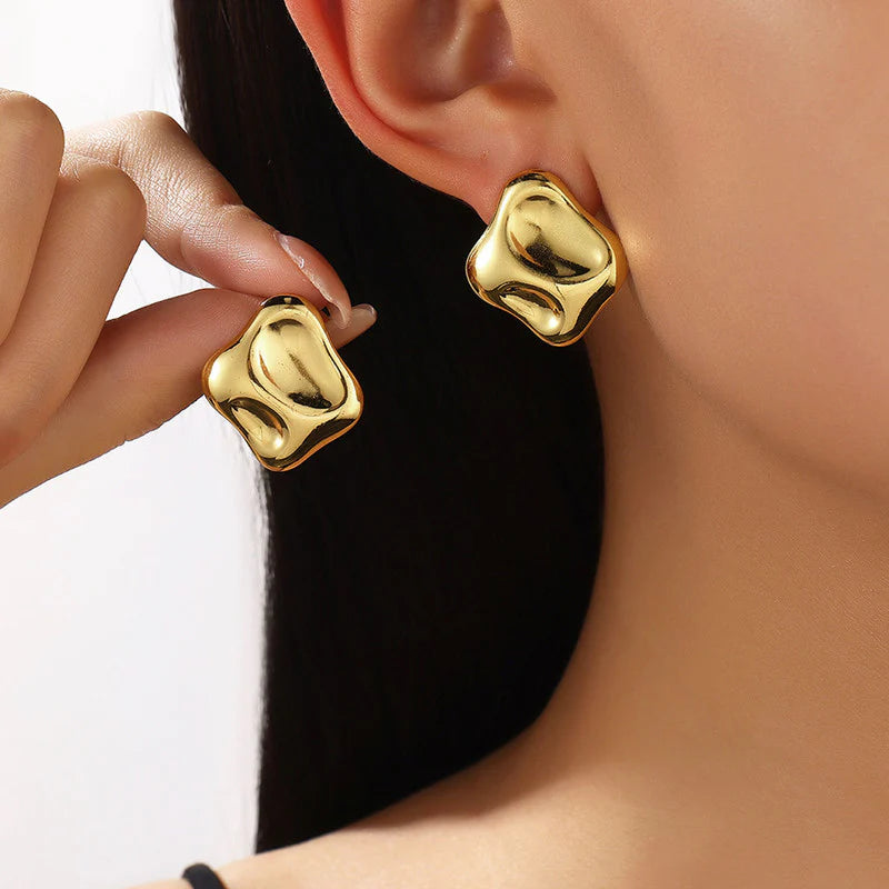 Anti-Tarnish Gold Organic Stud Earring
