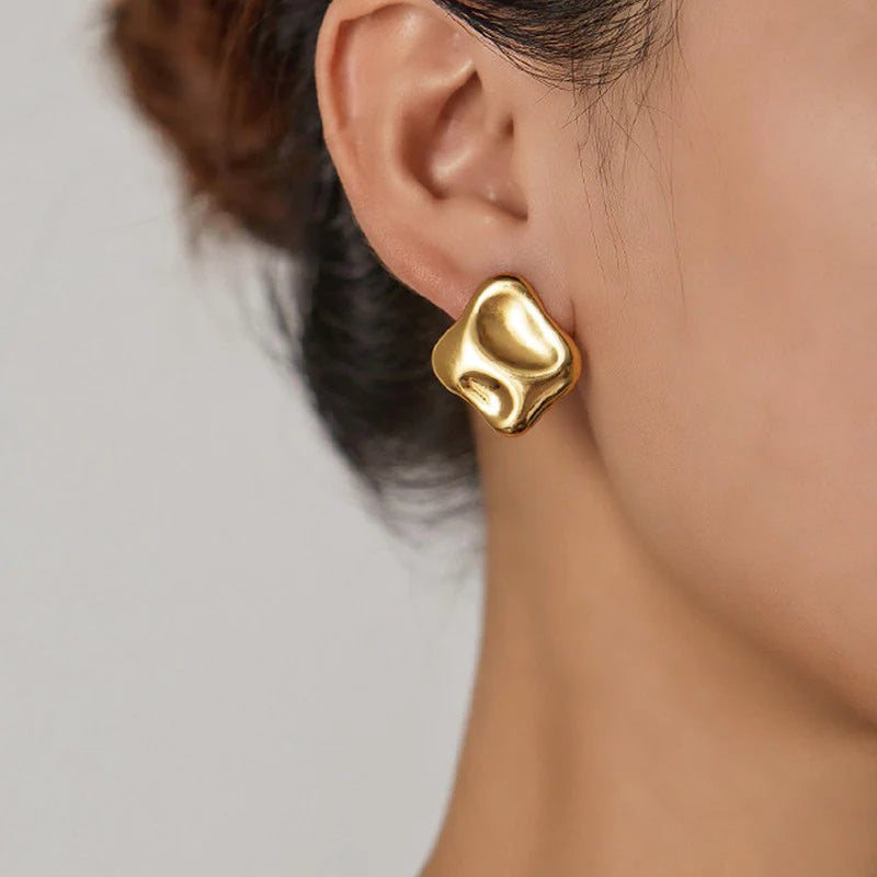 Anti-Tarnish Gold Organic Stud Earring
