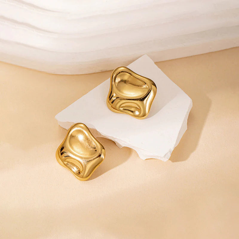 Anti-Tarnish Gold Organic Stud Earring