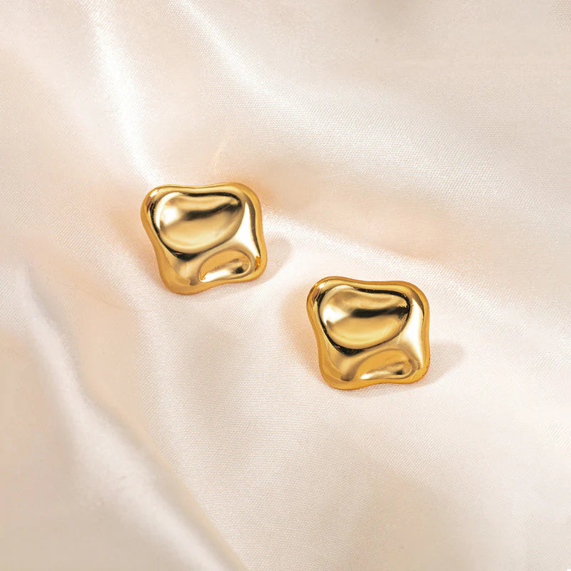 Anti-Tarnish Gold Organic Stud Earring