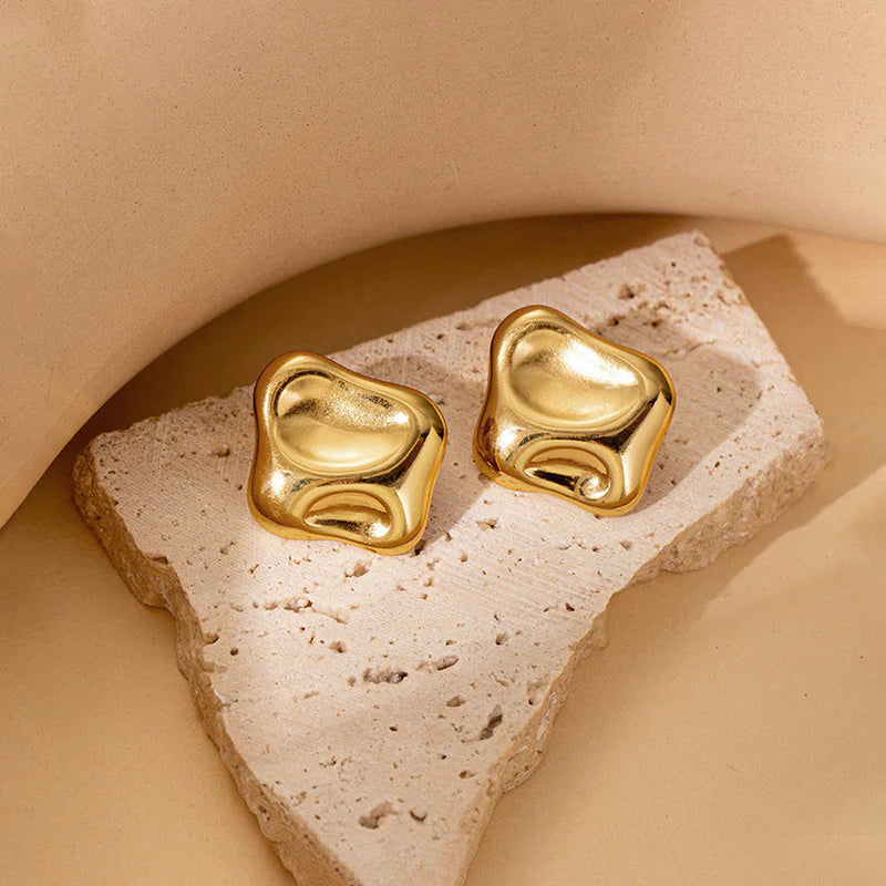 Anti-Tarnish Gold Organic Stud Earring