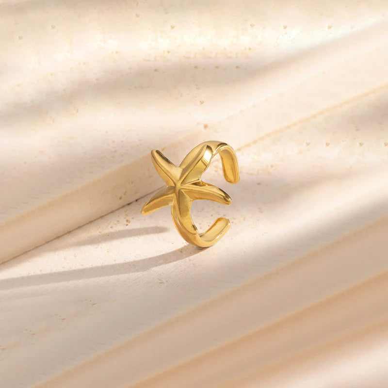 Anti-Tarnish Gold Starfish Adjustable Ring