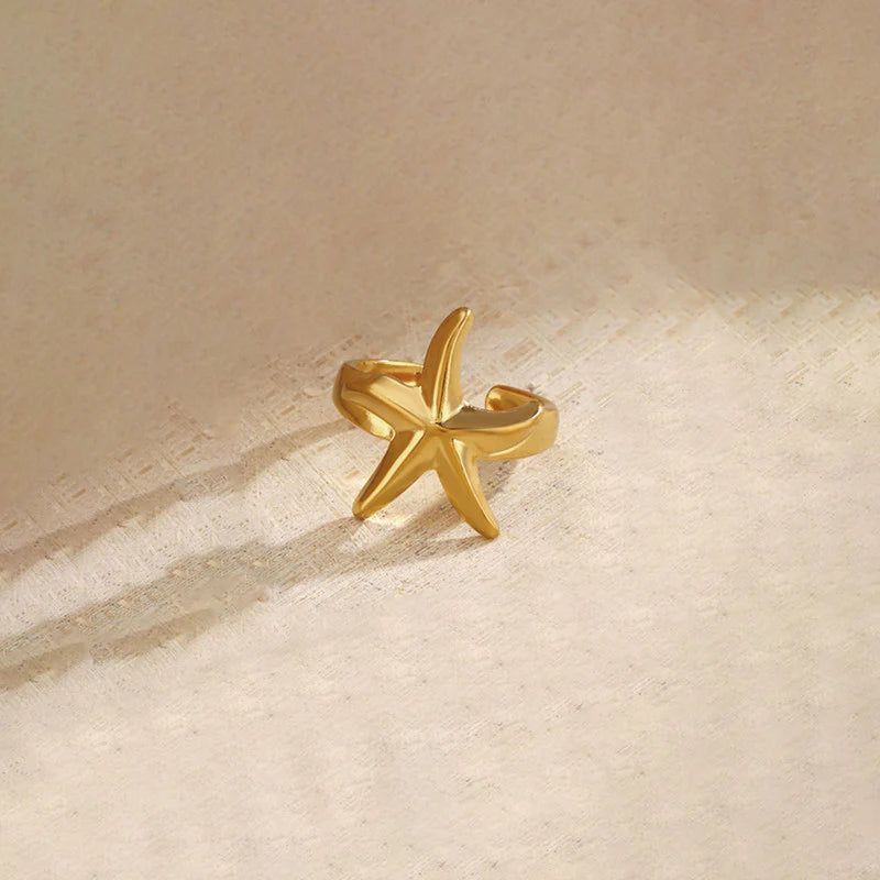 Anti-Tarnish Gold Starfish Adjustable Ring