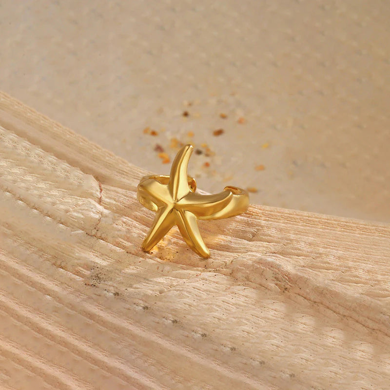 Anti-Tarnish Gold Starfish Adjustable Ring