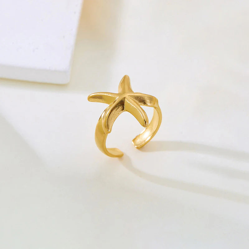Anti-Tarnish Gold Starfish Adjustable Ring