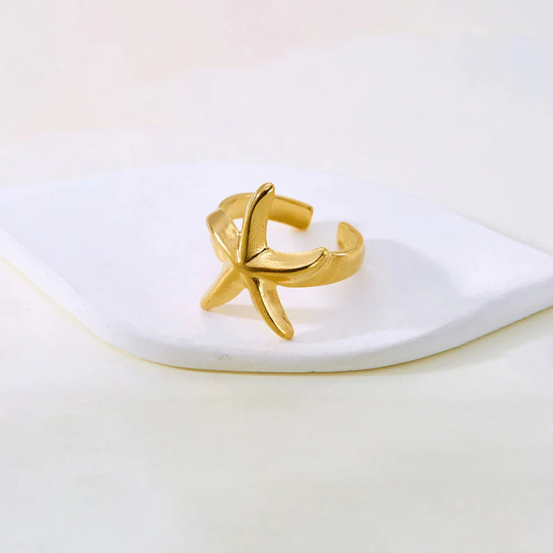 Anti-Tarnish Gold Starfish Adjustable Ring