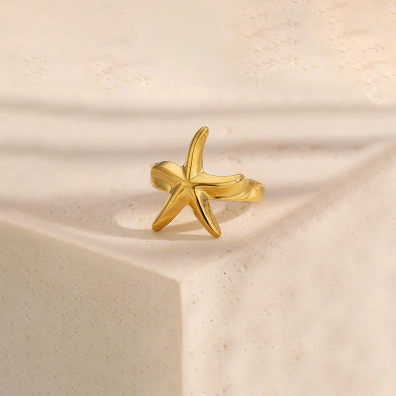 Anti-Tarnish Gold Starfish Adjustable Ring