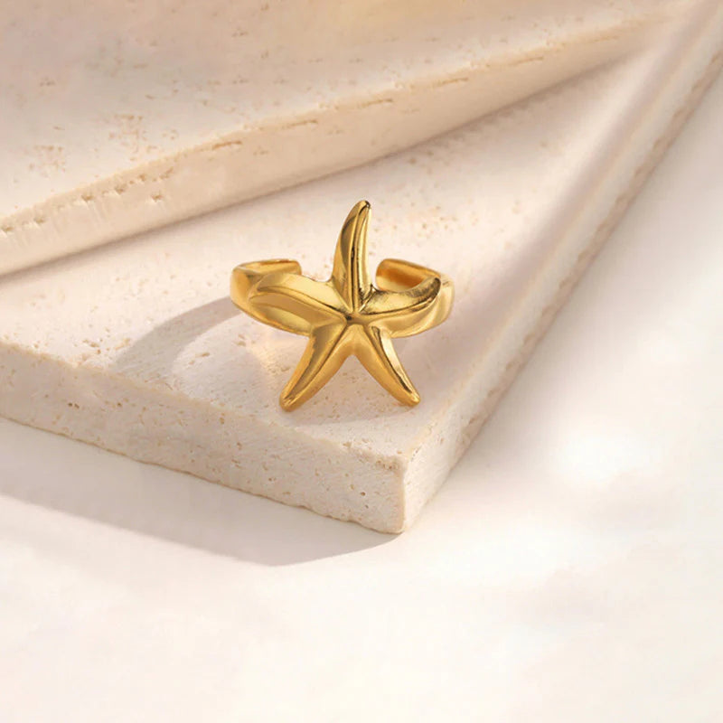 Anti-Tarnish Gold Starfish Adjustable Ring