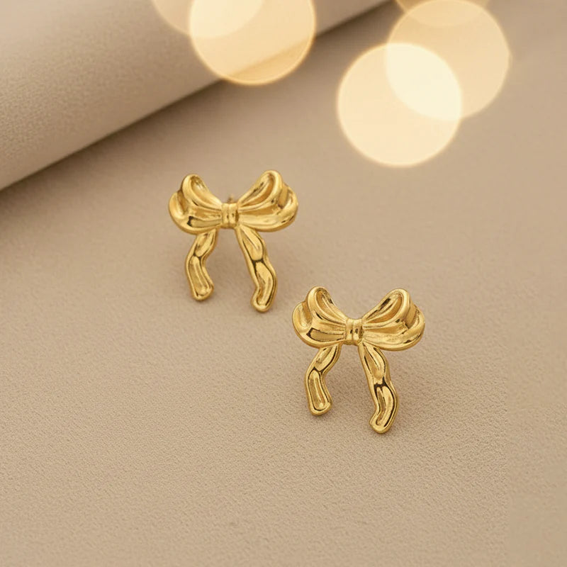 Elegant Gold Bow Stud Earring