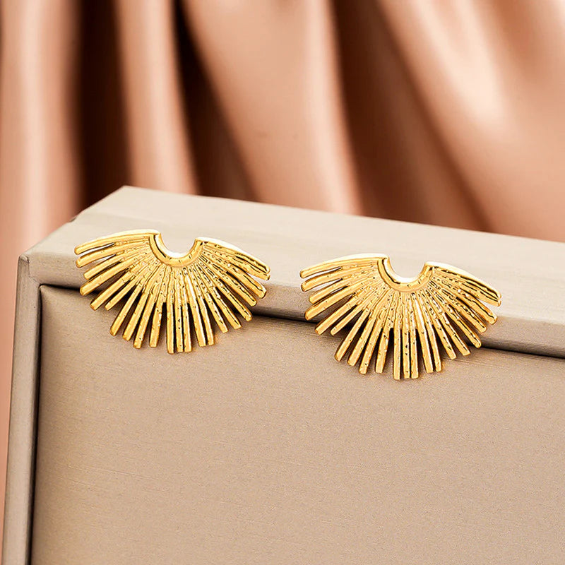 Golden Sunburst Anti-Tarnish Stud Earring