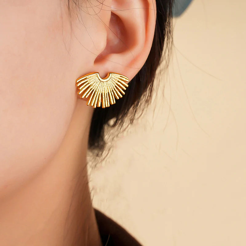 Golden Sunburst Anti-Tarnish Stud Earring