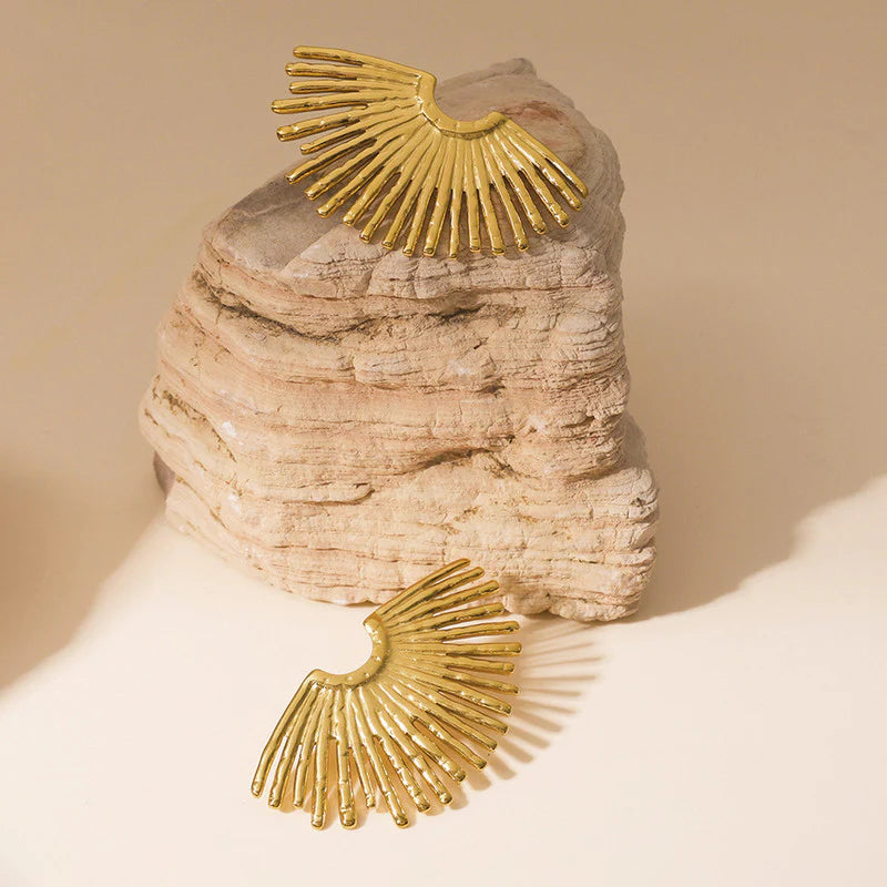 Golden Sunburst Anti-Tarnish Stud Earring