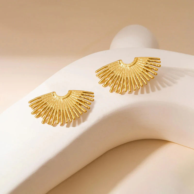 Golden Sunburst Anti-Tarnish Stud Earring