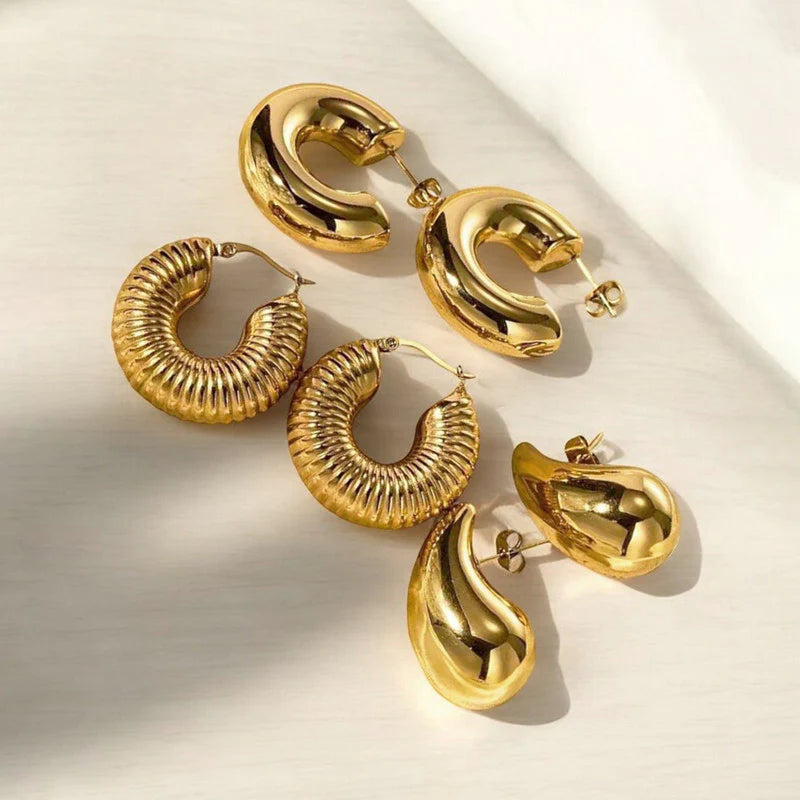 Luxury Gold-Plated Hoop & Statement Earrings Combo Set (Set of 3)