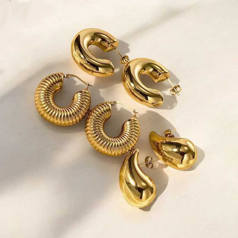 Luxury Gold-Plated Hoop & Statement Earrings Combo Set (Set of 3)