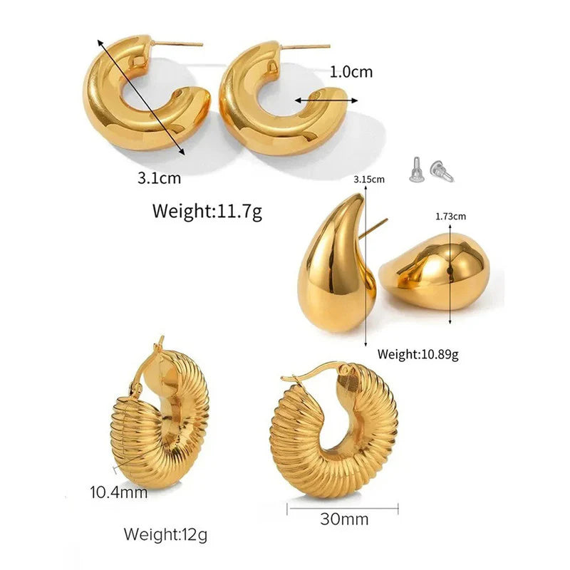 Luxury Gold-Plated Hoop & Statement Earrings Combo Set (Set of 3)