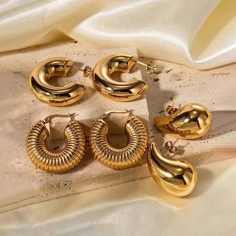 Luxury Gold-Plated Hoop & Statement Earrings Combo Set (Set of 3)