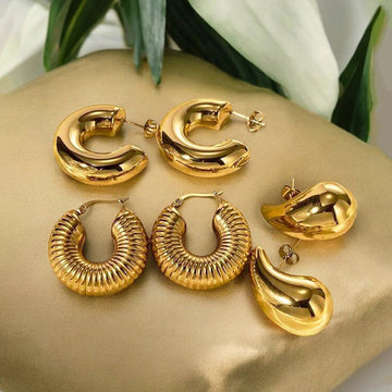 Luxury Gold-Plated Hoop & Statement Earrings Combo Set (Set of 3)