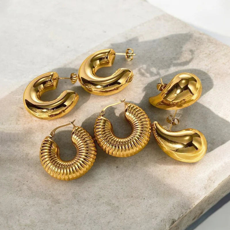 Luxury Gold-Plated Hoop & Statement Earrings Combo Set (Set of 3)