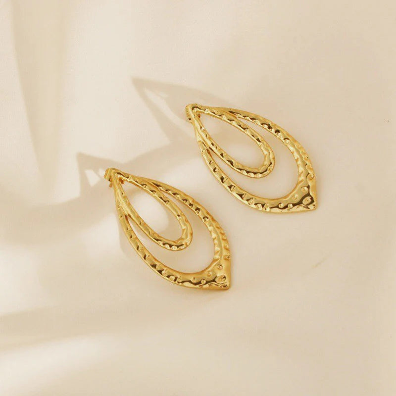 Elegant Dual-Layer Gold Teardrop Statement Earring