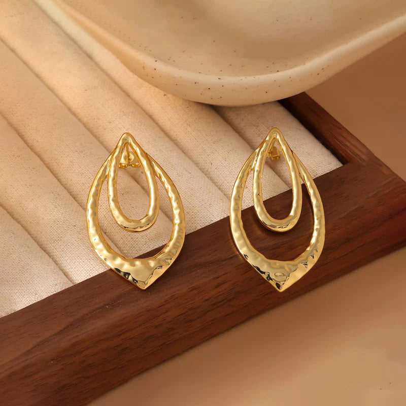 Elegant Dual-Layer Gold Teardrop Statement Earring
