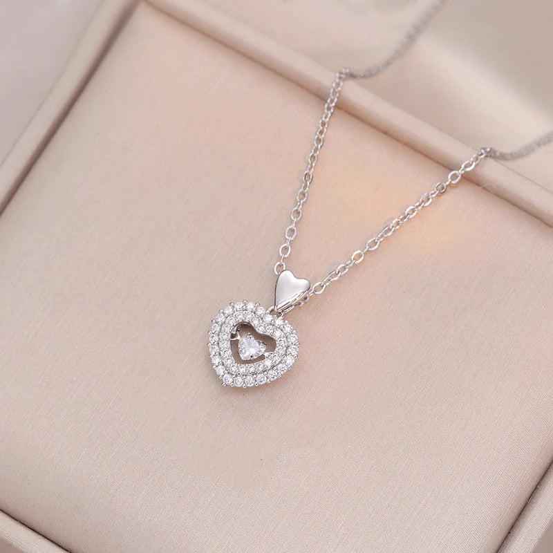 Anti Tarnish Luna Sparkle Heart Pendant Necklace