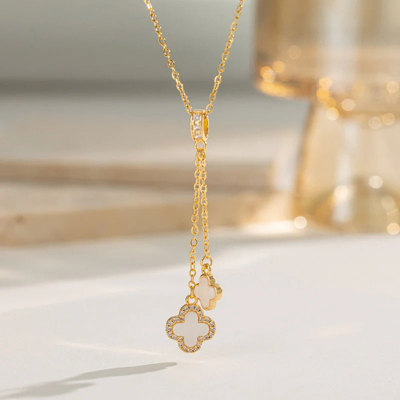 Anti Tarnish Aurielle Clover Drop Pendant Necklace