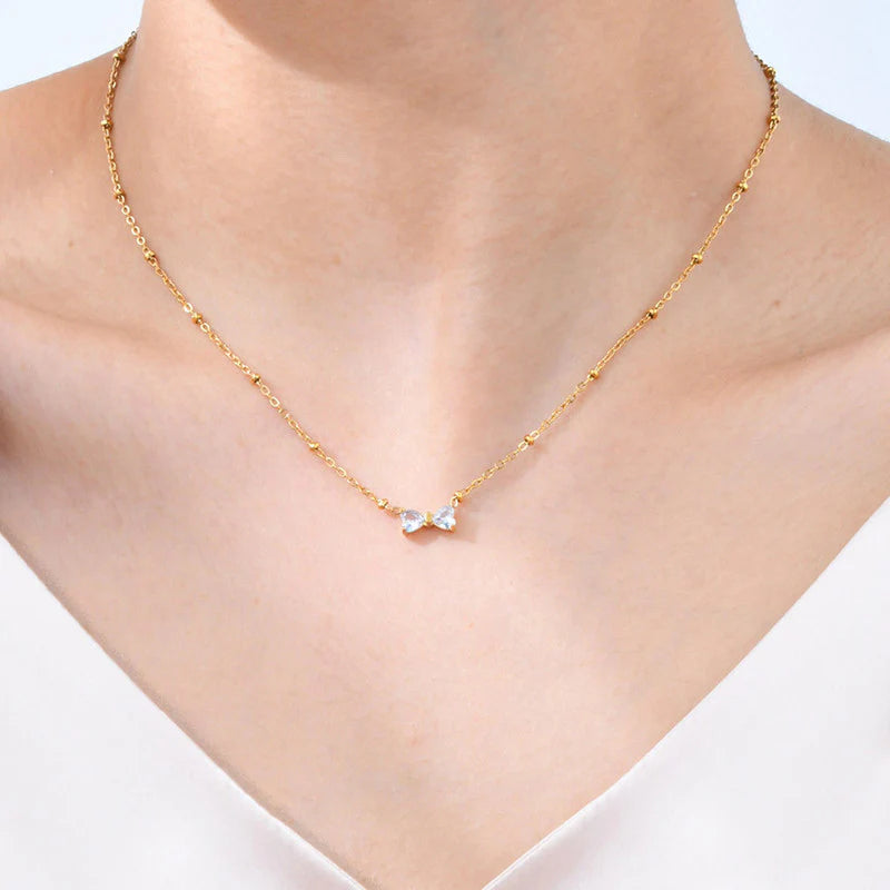 Anti Tarnish Elara Crystal Bow Necklace