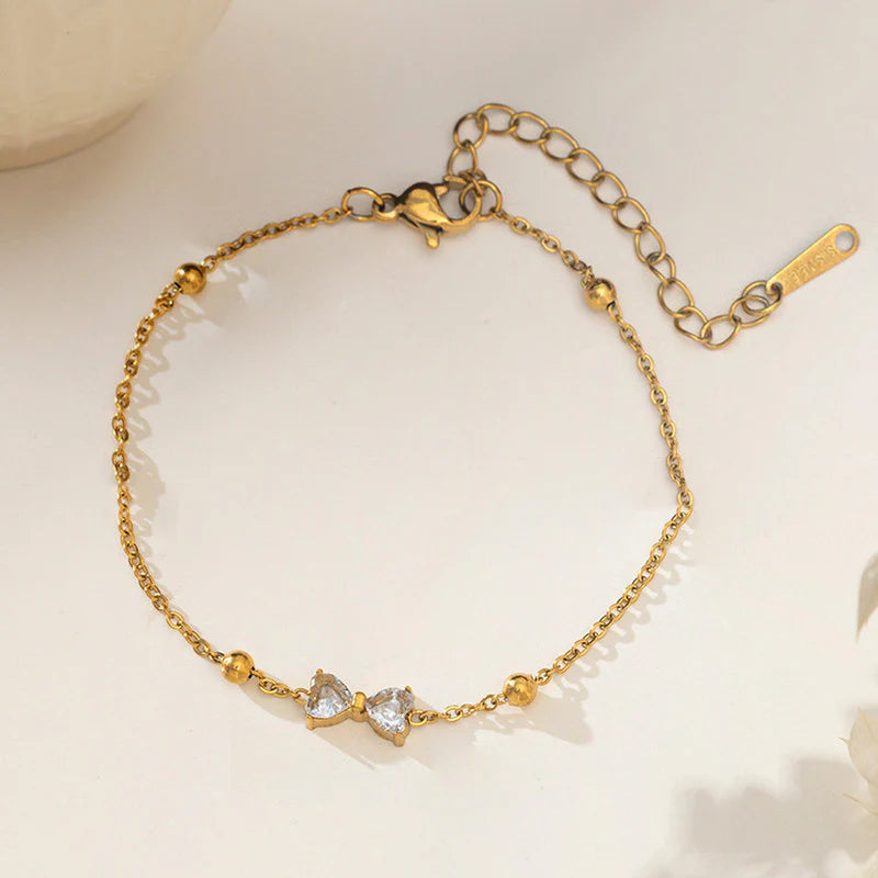 Anti Tarnish Golden Bow Crystal Bracelet