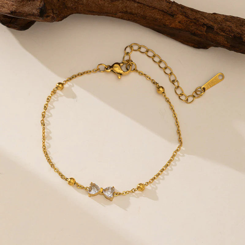 Anti Tarnish Golden Bow Crystal Bracelet
