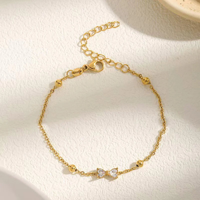 Anti Tarnish Golden Bow Crystal Bracelet