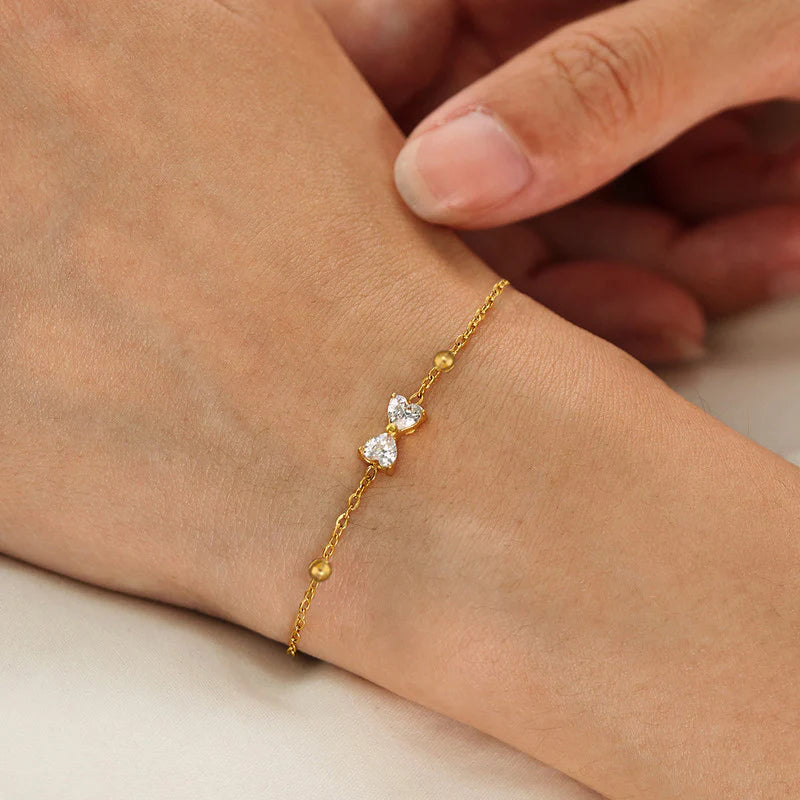 Anti Tarnish Golden Bow Crystal Bracelet
