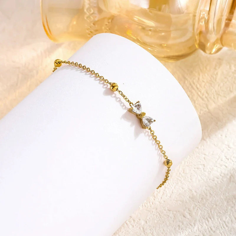 Anti Tarnish Golden Bow Crystal Bracelet