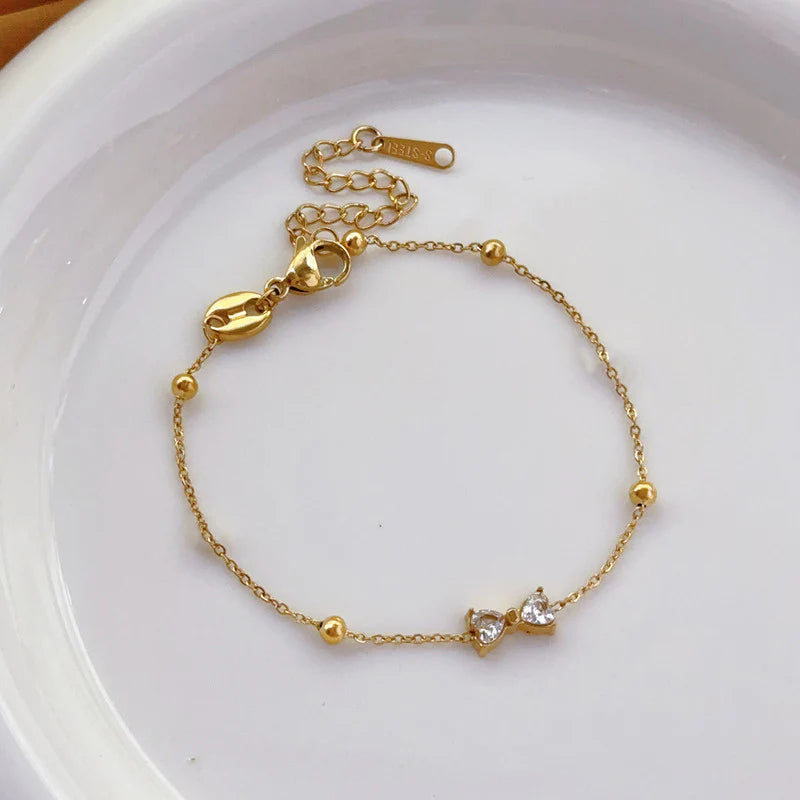 Anti Tarnish Golden Bow Crystal Bracelet