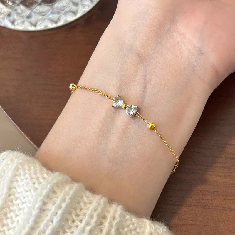 Anti Tarnish Golden Bow Crystal Bracelet