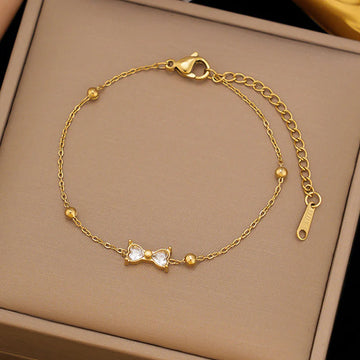 Anti Tarnish Golden Bow Crystal Bracelet