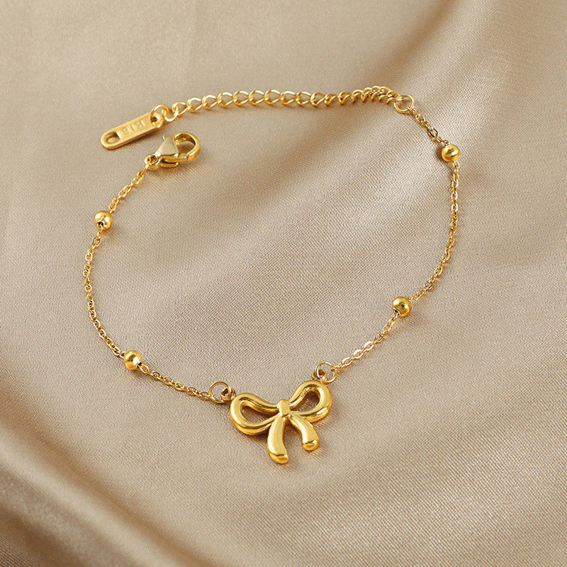 Anti Tarnish Elegant Bow Charm Bracelet