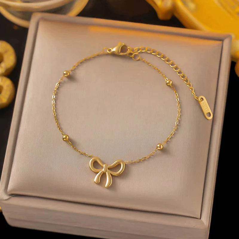 Anti Tarnish Elegant Bow Charm Bracelet