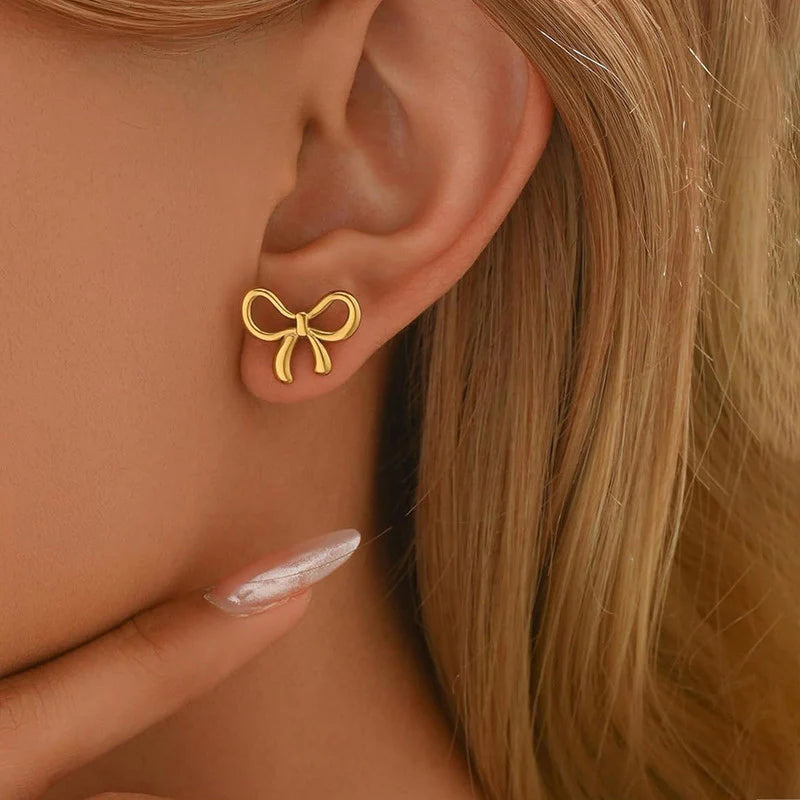 Anti Tarnish Golden Bow Knot Stud Earring