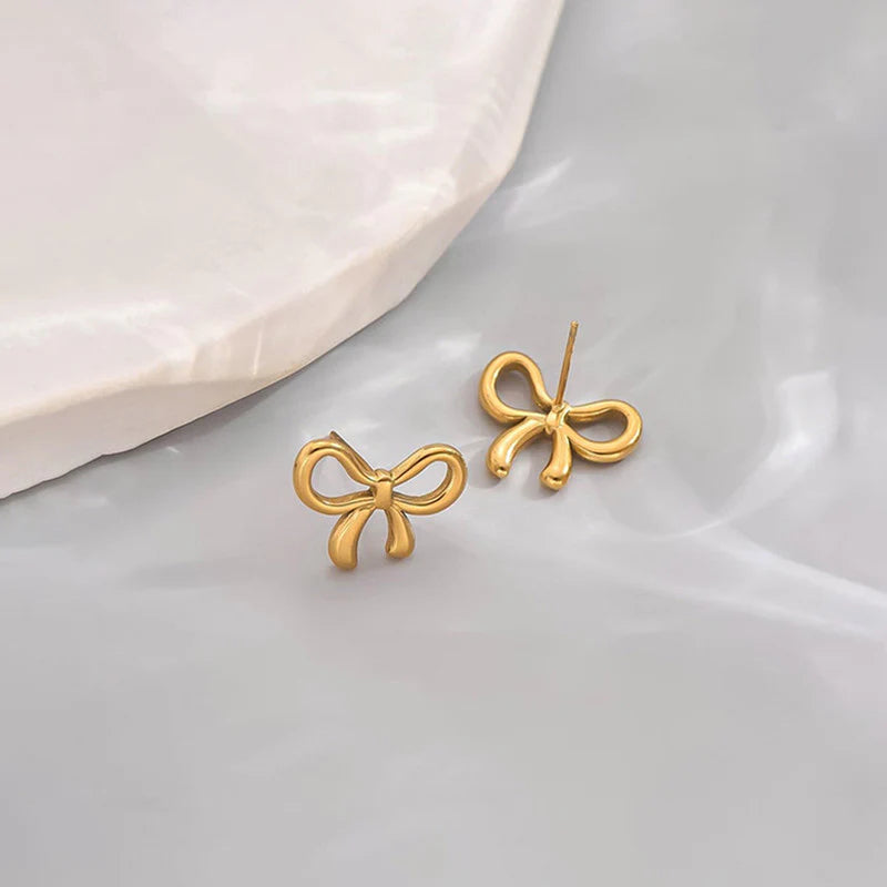 Anti Tarnish Golden Bow Knot Stud Earring