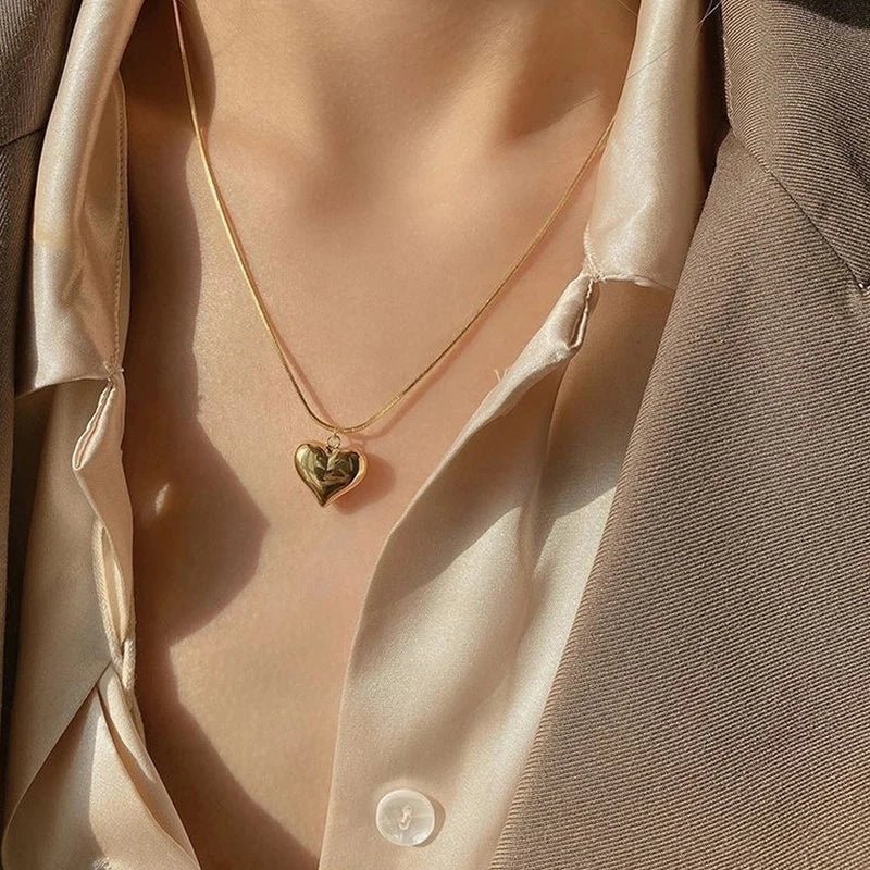 Luna Anti Tarnish Puffy Heart Pendant Necklace