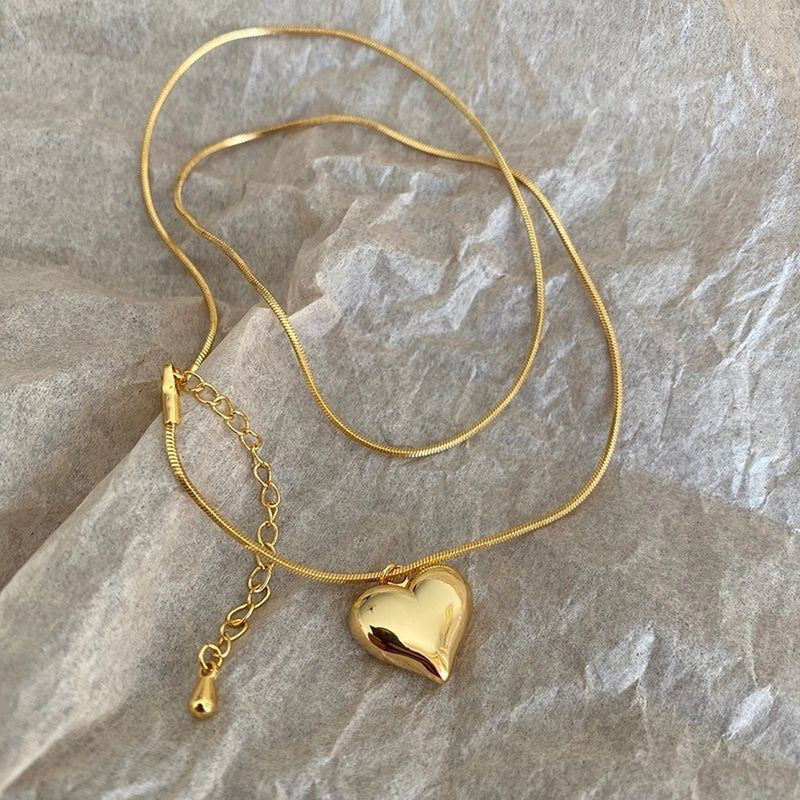 Luna Anti Tarnish Puffy Heart Pendant Necklace