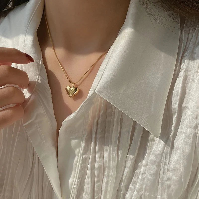 Luna Anti Tarnish Puffy Heart Pendant Necklace