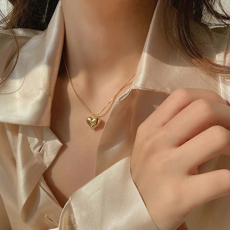 Luna Anti Tarnish Puffy Heart Pendant Necklace