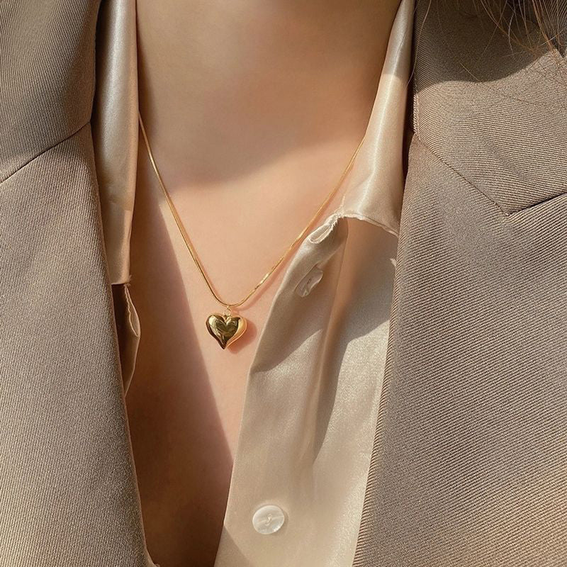 Luna Anti Tarnish Puffy Heart Pendant Necklace