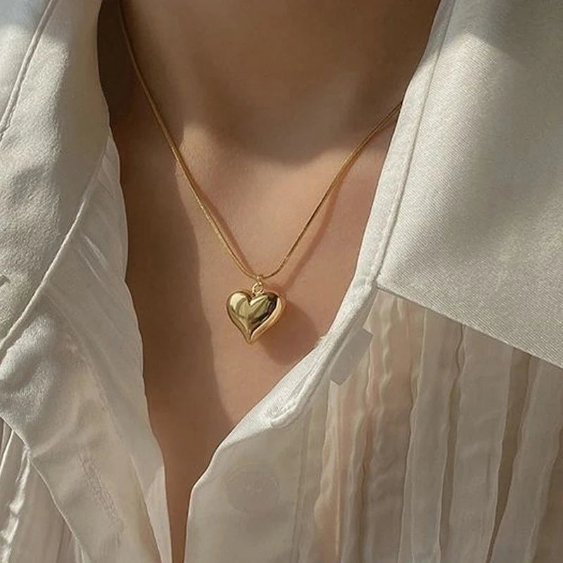 Luna Anti Tarnish Puffy Heart Pendant Necklace