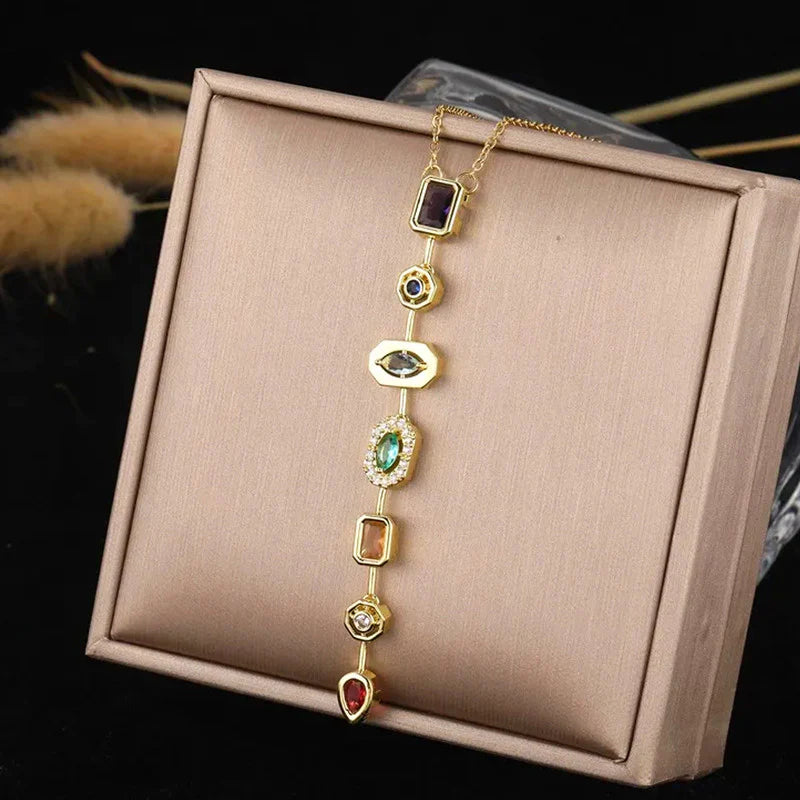 Celeste Anti-Tarnish Multi-Stone Gold-Plated Pendant Necklace