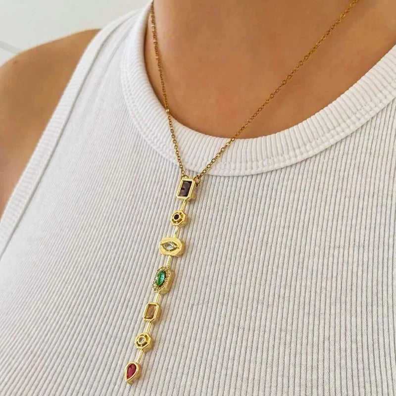 Celeste Anti-Tarnish Multi-Stone Gold-Plated Pendant Necklace