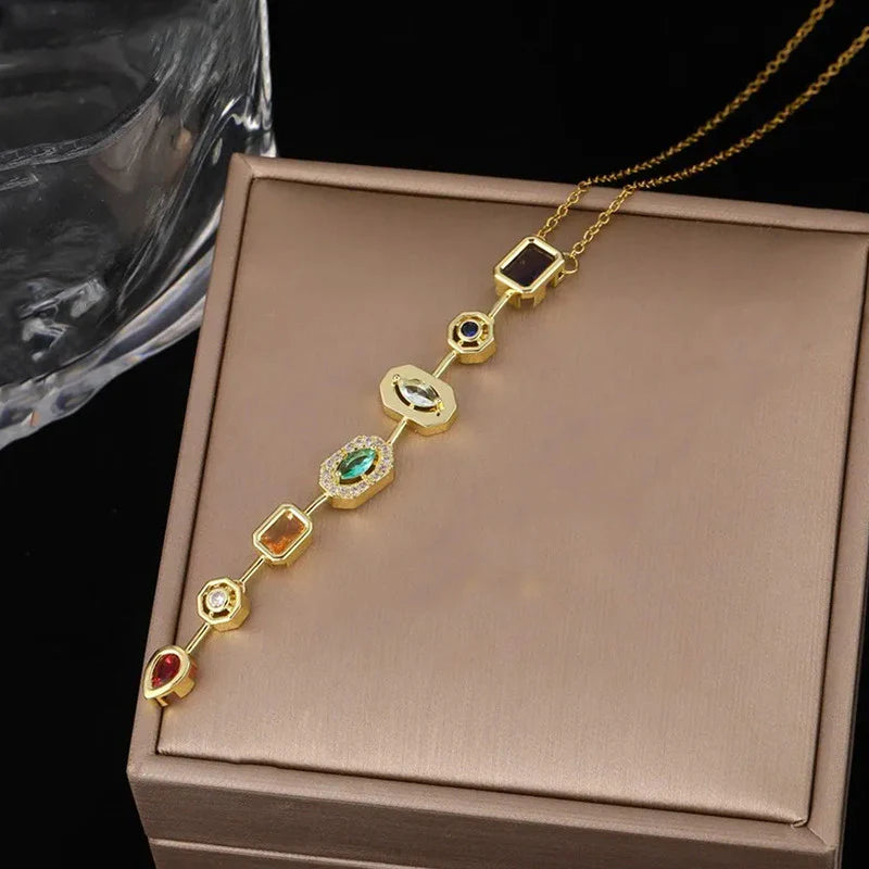 Celeste Anti-Tarnish Multi-Stone Gold-Plated Pendant Necklace