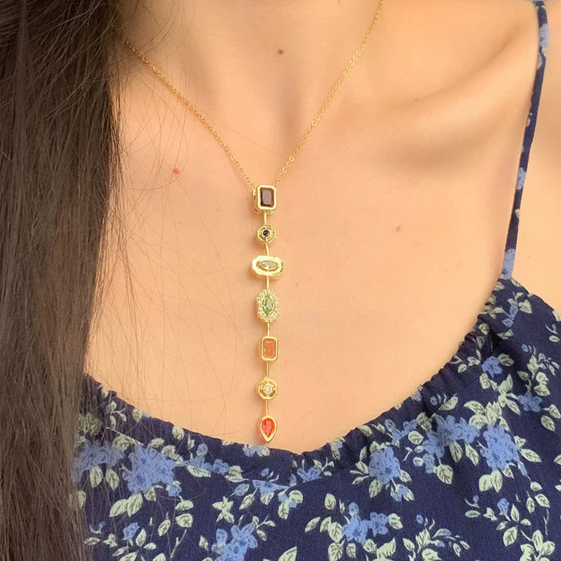 Celeste Anti-Tarnish Multi-Stone Gold-Plated Pendant Necklace